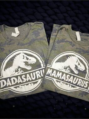 Matching Dadasaurus & Mamasaurus Camo Graphic Tees - Family Dinosaur Shirts